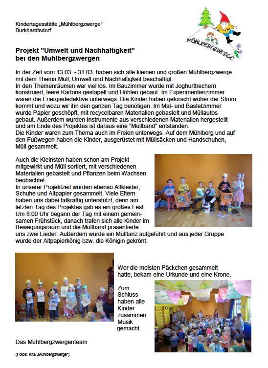 Kita Mühlbergzwerge, Projekt Umwelt und Nachhaltigkeit, März 2017